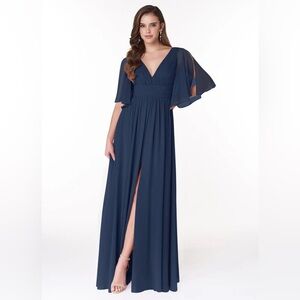 AZAZIE TEMEKA Dark Navy A-Line Ruched Chiffon Dress Size A2